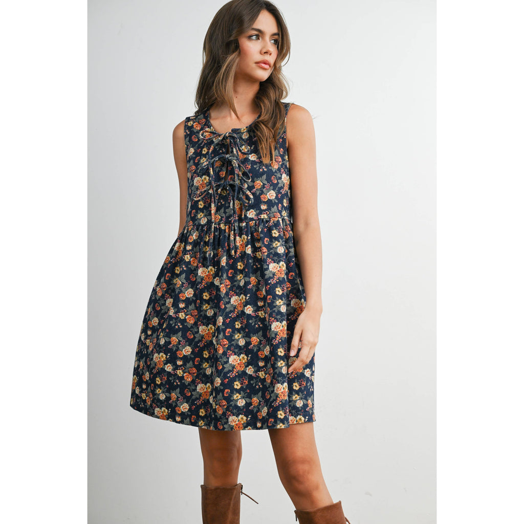 Floral Tie-Front Babydoll Dress