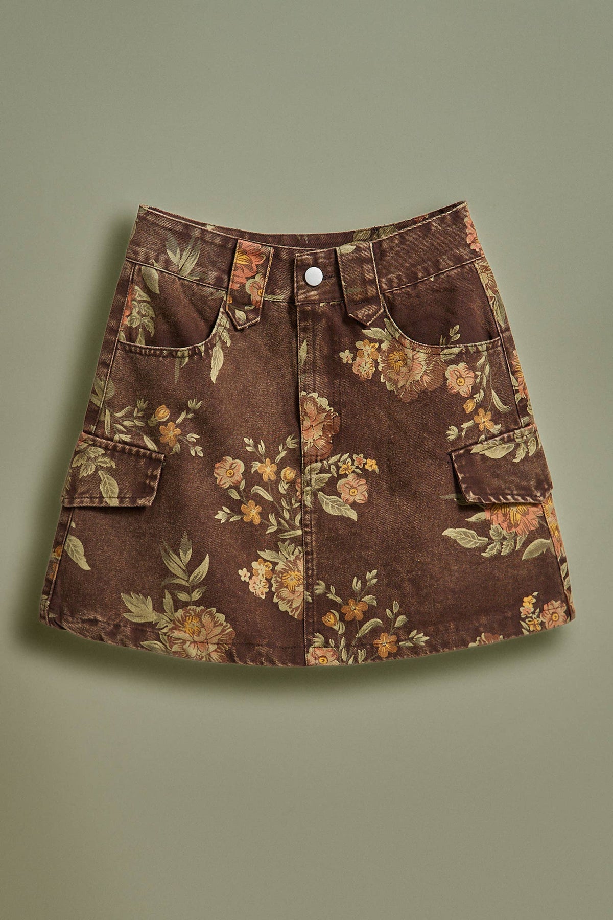 Vintage Floral Denim Cargo Skirt