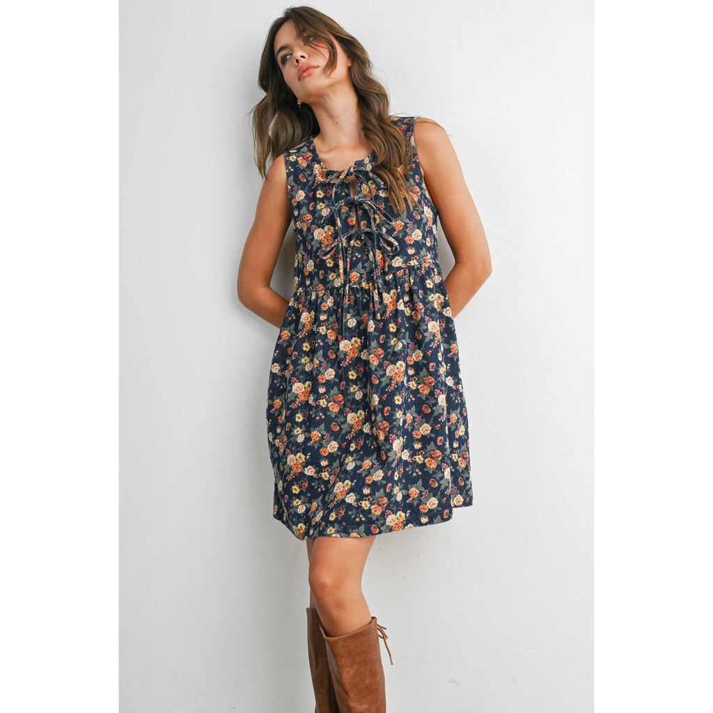 Floral Tie-Front Babydoll Dress