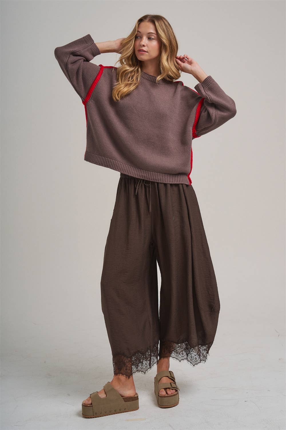 Lace-Trimmed Barrel Fit Balloon Pants