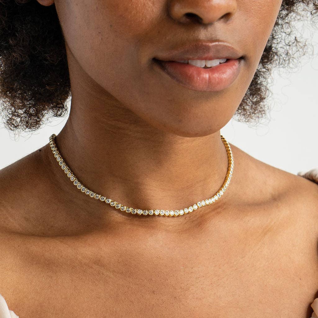 18K Gold Round Brilliant Tennis Necklace