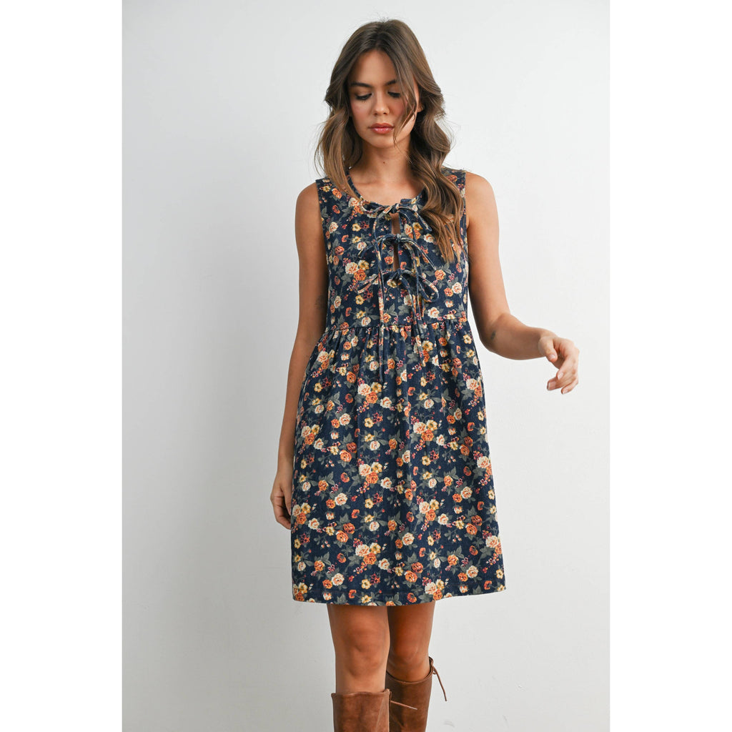 Floral Tie-Front Babydoll Dress