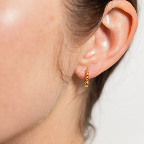 18K Gold Dainty Beaded Hoops
