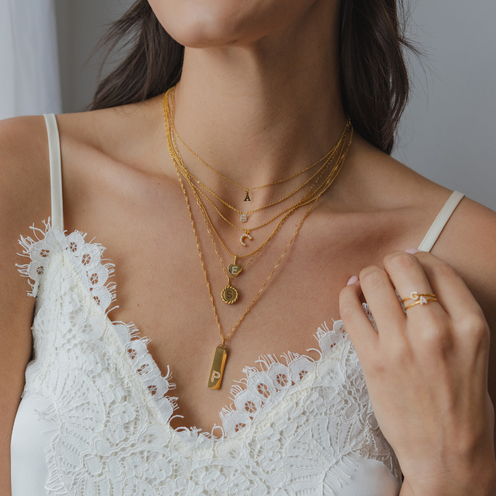 18K Gold Dainty Shiny Initial Necklace