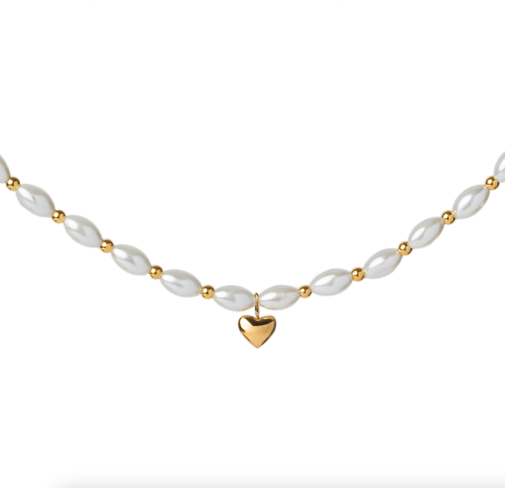 Waterproof White Shell Necklace with Puffy Heart