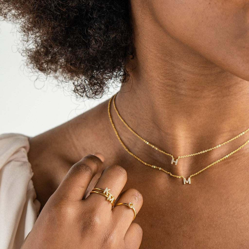 18K Gold Dainty Shiny Initial Necklace