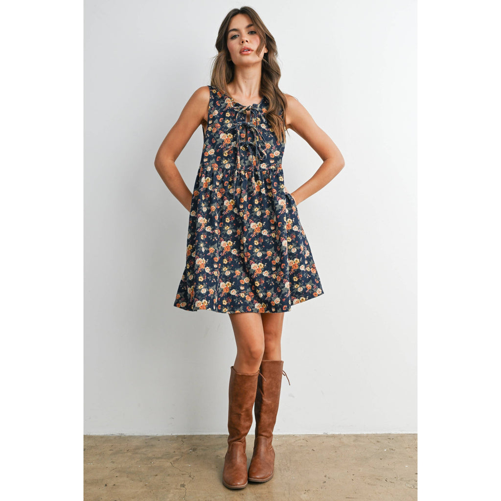 Floral Tie-Front Babydoll Dress
