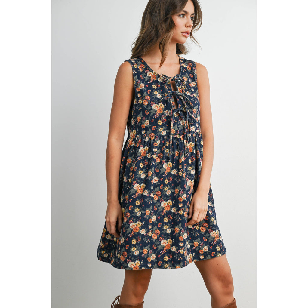Floral Tie-Front Babydoll Dress